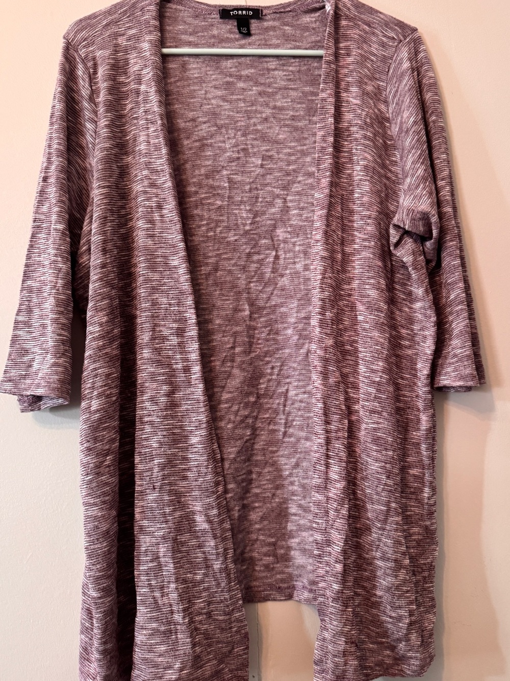 torrid heathered mauve open-front knit cardigan